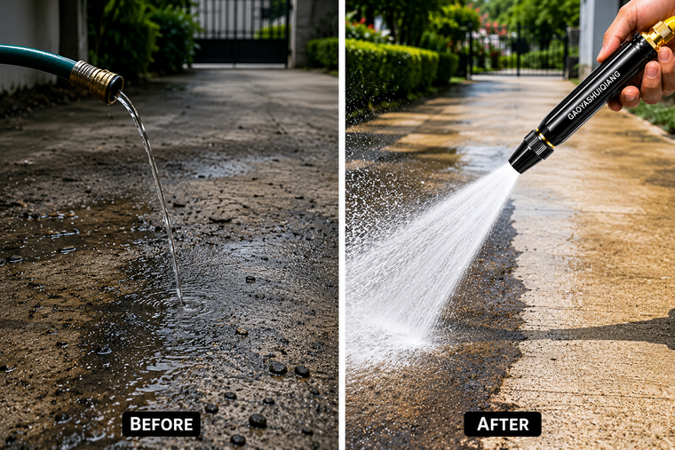 Weak hose versus powerful jet comparison
