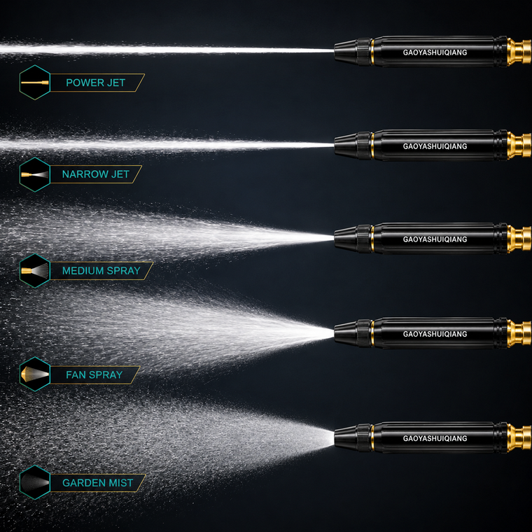 6 adjustable spray patterns jet to fan