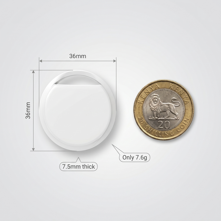 Tracker is smaller than a coin and lightweight