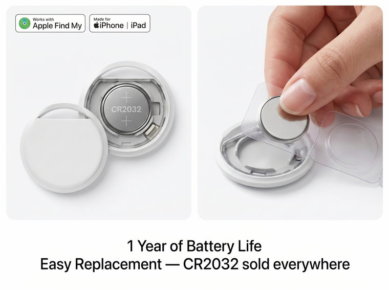Replaceable CR2032 battery lasts 1 year