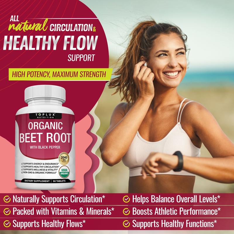 Organic Beetroot Supplement — Athletic Performance & Daily Energy | 90 Capsules