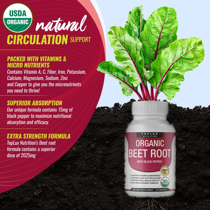 Organic Beetroot Supplement — Athletic Performance & Daily Energy | 90 Capsules