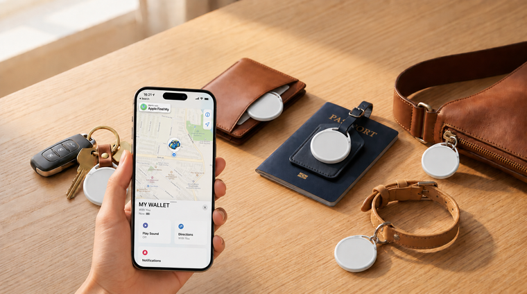 Smart tracker attached to keys for Apple Find My