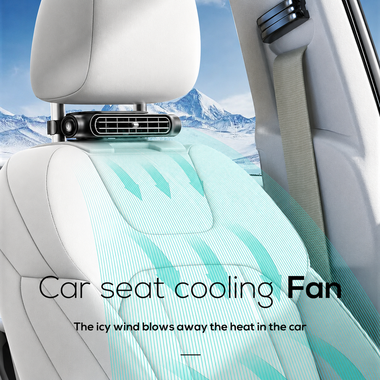 Car seat cooling fan mounted on headrest