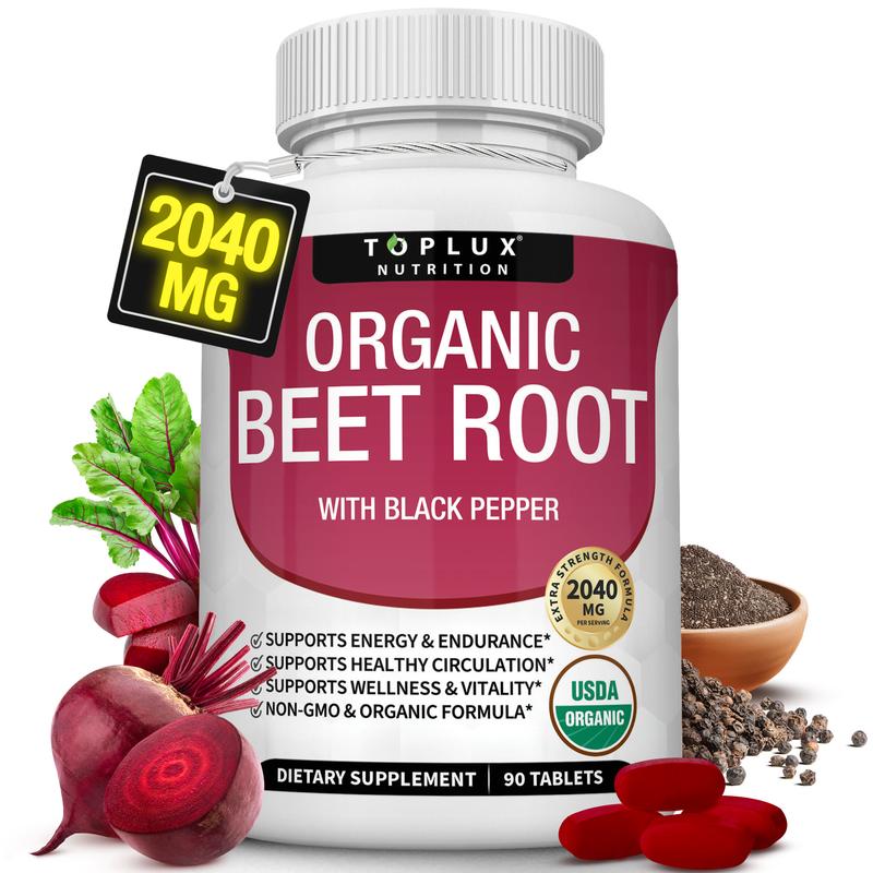 Organic Beetroot Supplement — Athletic Performance & Daily Energy | 90 Capsules