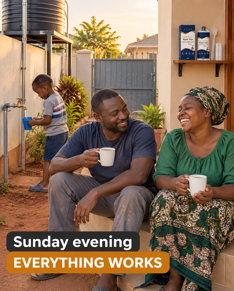 Kenyan family in their compound on a Sunday evening, everything working