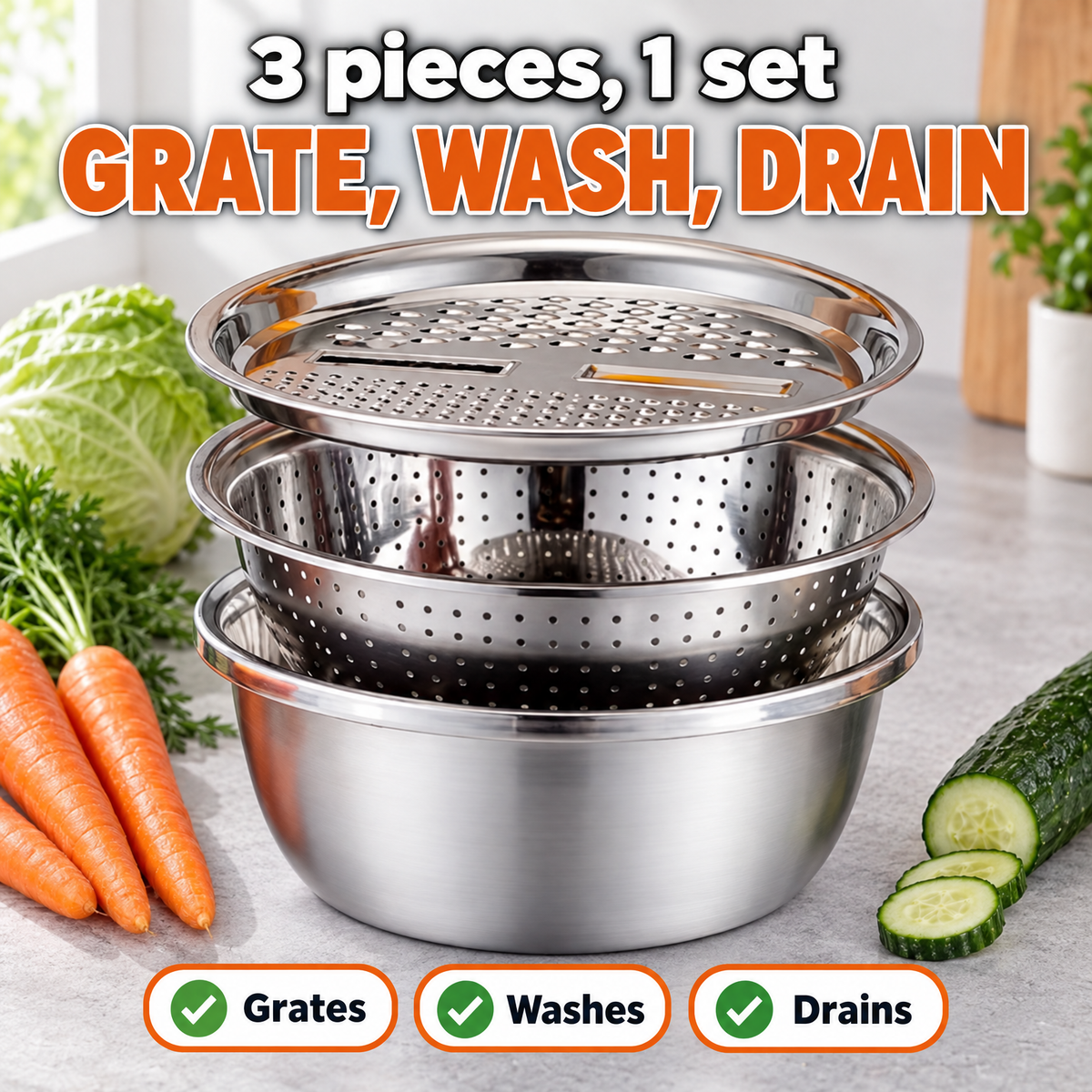 JikoTrio 3-in-1 Grater Basin Set Hero