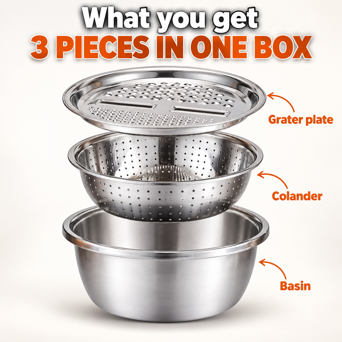 JikoTrio 3-in-1 Grater Basin Set What is in the box