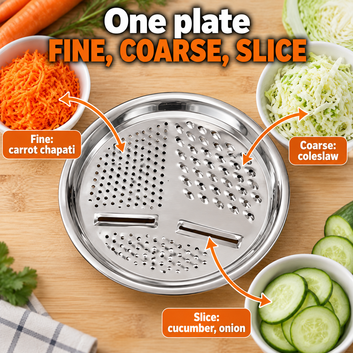 JikoTrio 3-in-1 Grater Basin Set Fine, coarse, slice