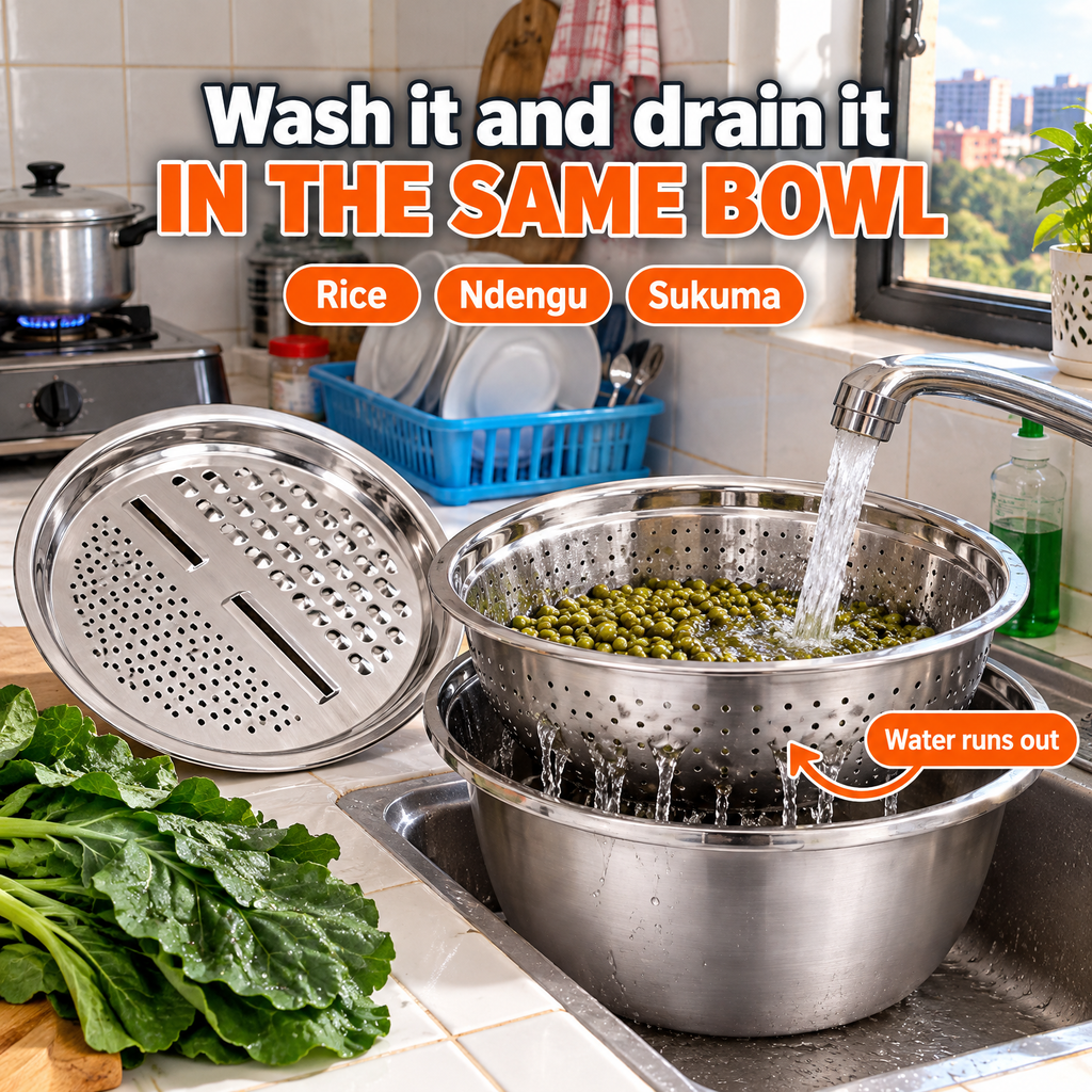 JikoTrio 3-in-1 Grater Basin Set Rice, ndengu, sukuma