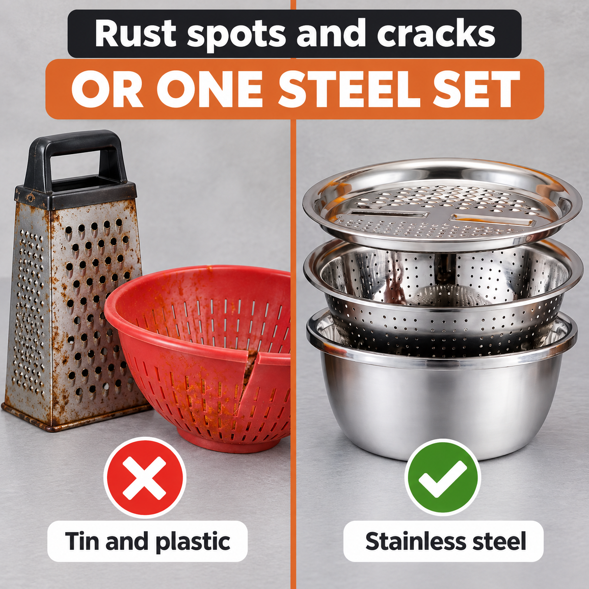 JikoTrio 3-in-1 Grater Basin Set Tin and plastic, or steel