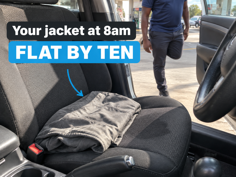 A flat folded jacket on a hot car seat