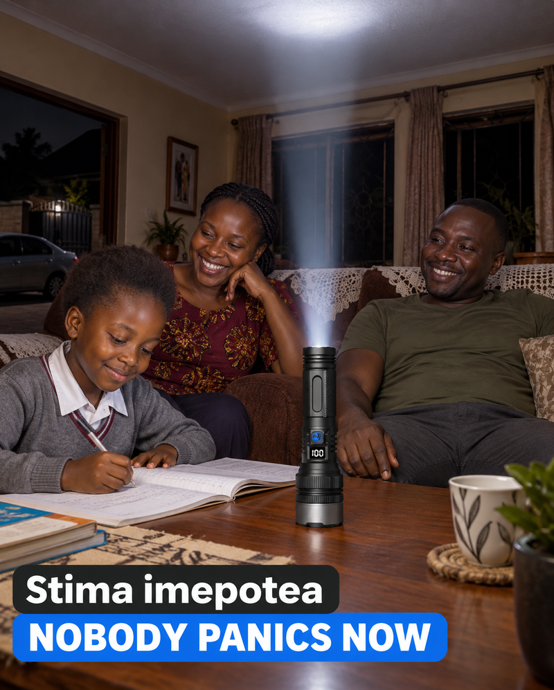 A family calm in their sitting room during a blackout