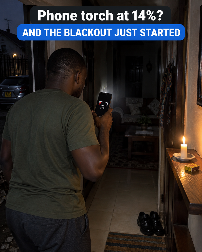 A phone torch at 14 percent during a blackout